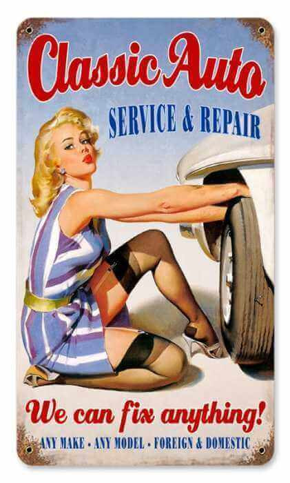 Vintage Classic Auto  - Pin-Up Girl Metal Sign   8 x 14 Inches