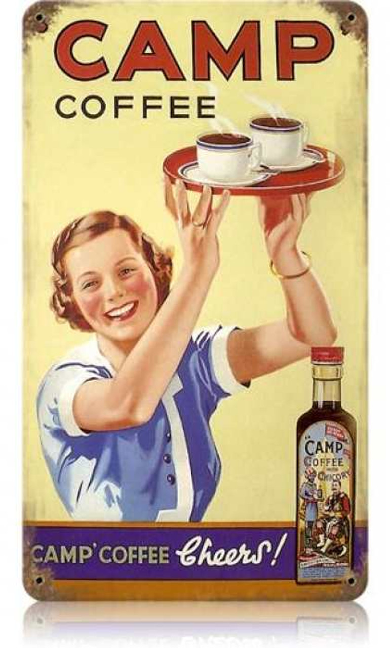 Vintage Camp Coffee Metal Sign 8 x 14 Inches