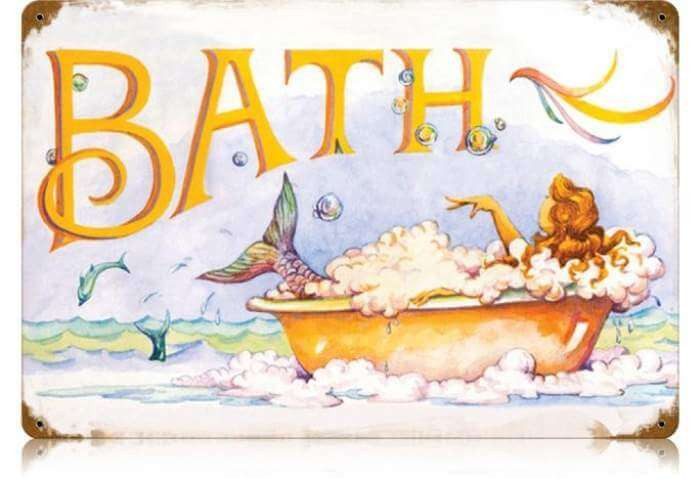 Retro Mermaid Bath Metal Sign  18 x 12 Inches