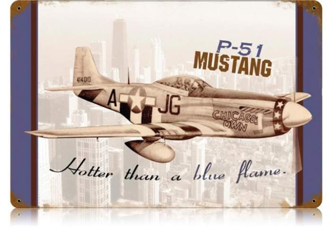 Retro P-51 Chicago Metal Sign  18 x 12 Inches