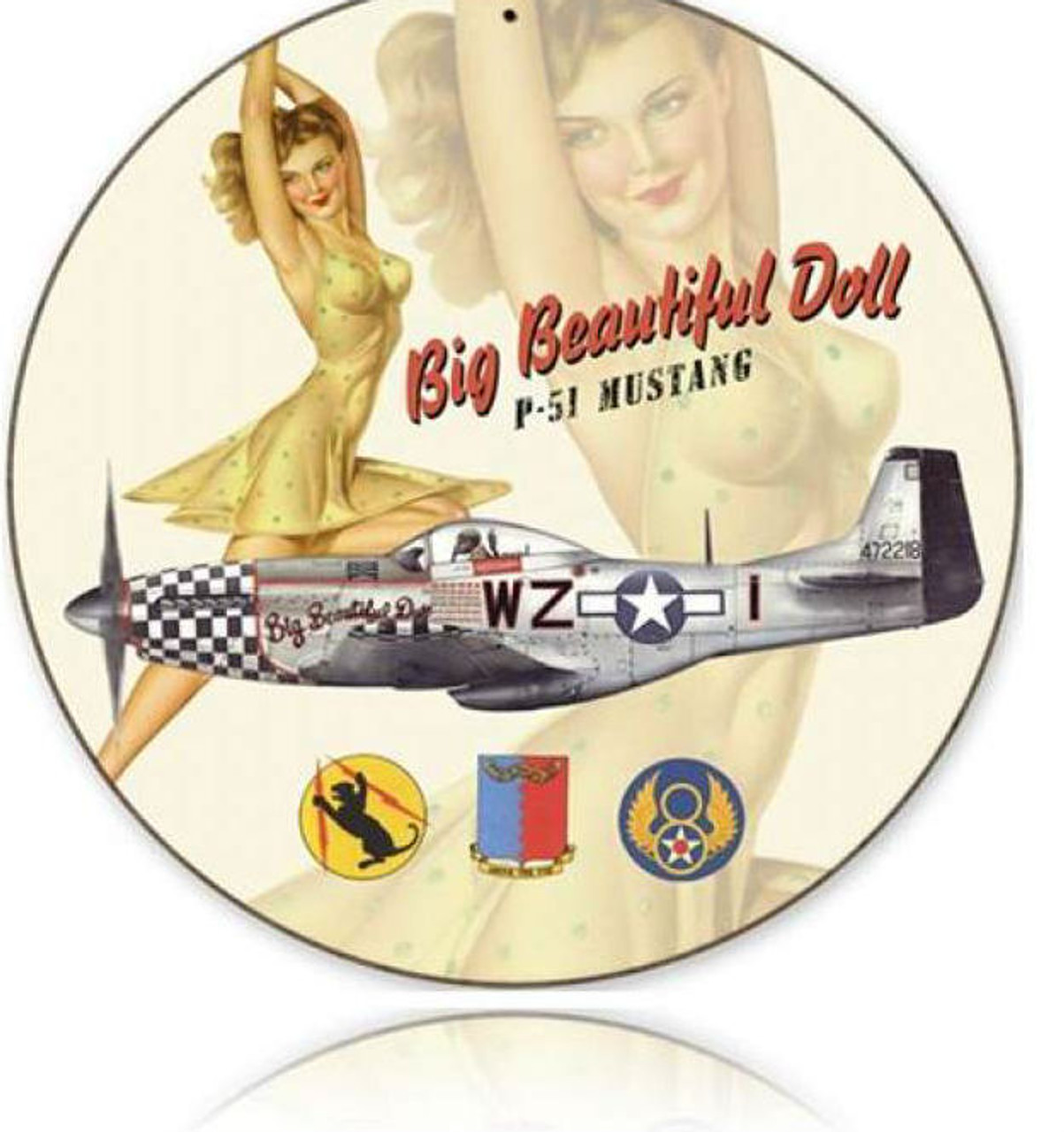 Retro Beautiful Doll Round  - Pin-Up Girl Metal Sign 14 x 14 Inches