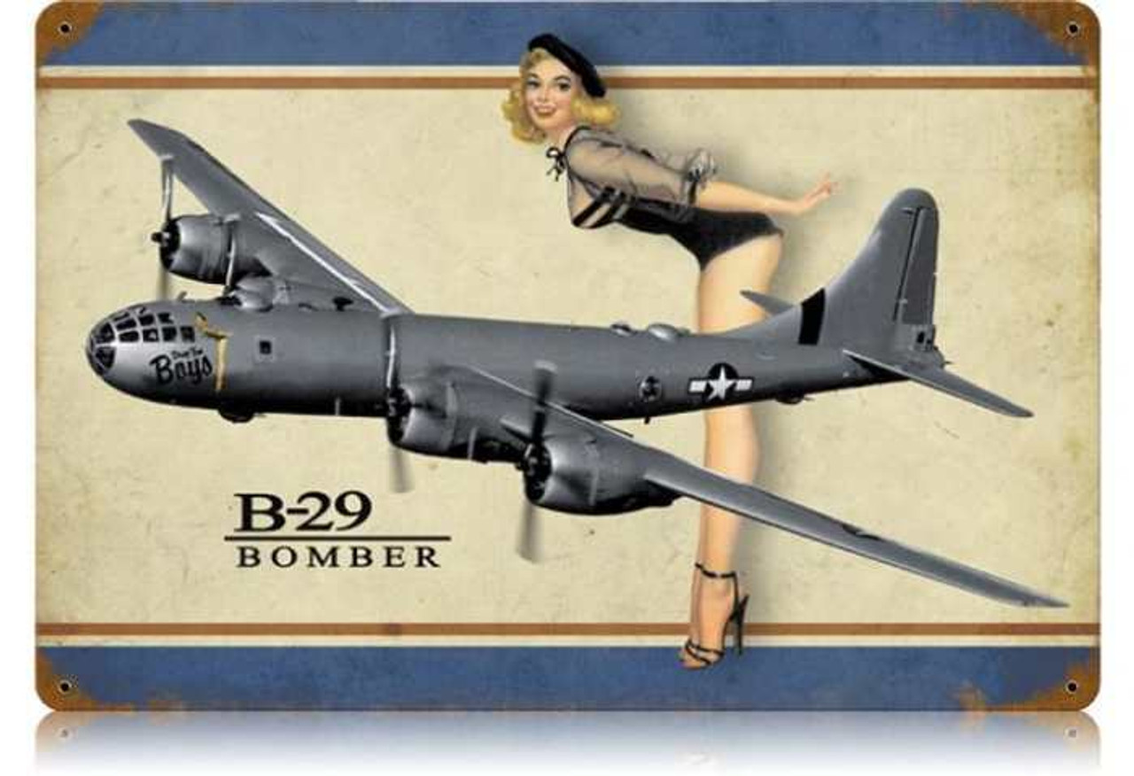 Retro B-29 Bomber legs Metal Sign  18 x 12 Inches