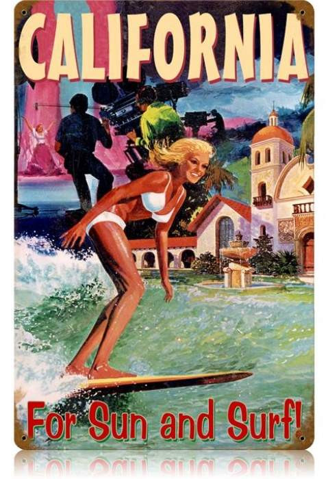 Vintage California Surfer Metal Sign 12 x 18 Inches