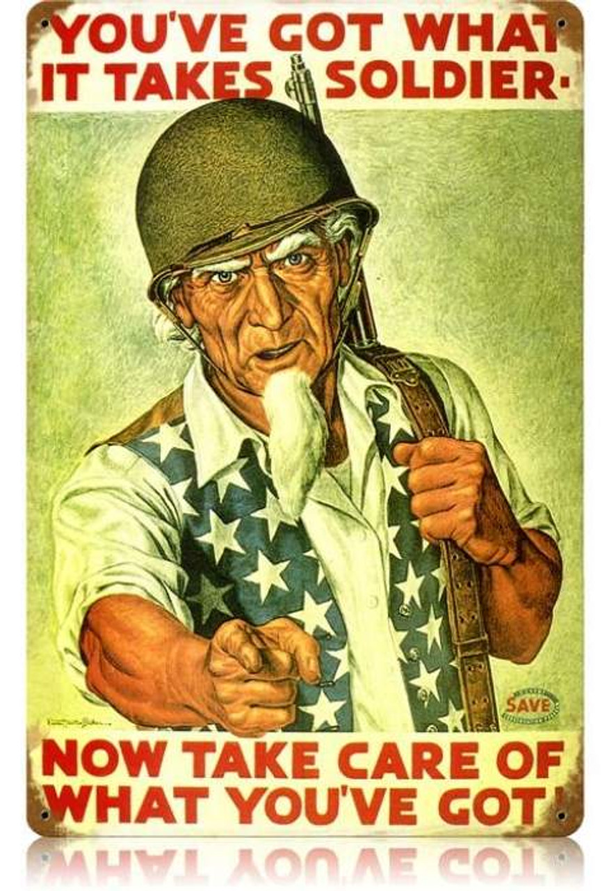 Retro Uncle Sam Soldier Metal Sign 18 x 12 Inches