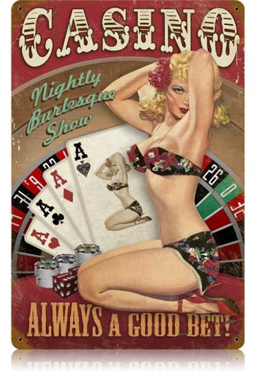 Vintage Casino Pinup  - Pin-Up Girl Metal Sign 12 x 18 Inches