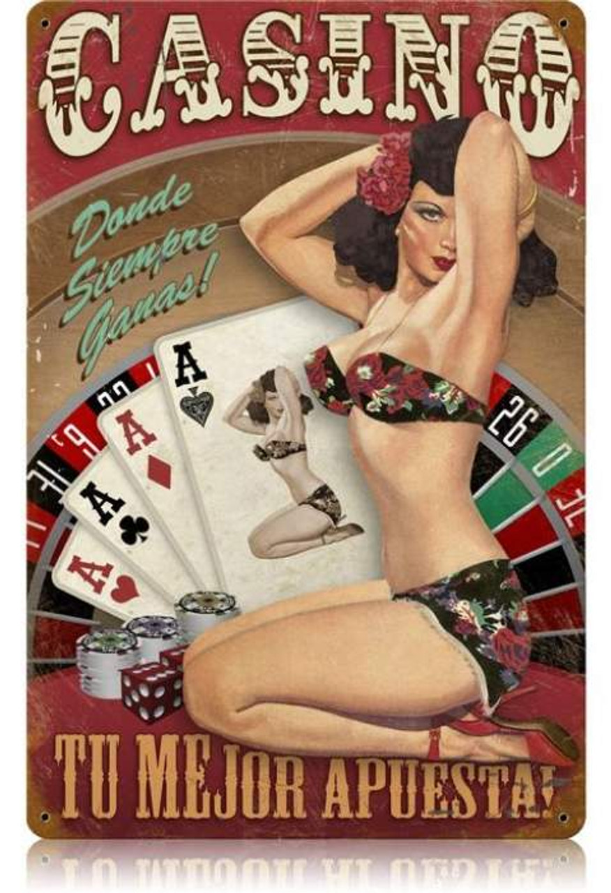 Retro Casino Espanol  - Pin-Up Girl Metal Sign 18 x 12 Inches