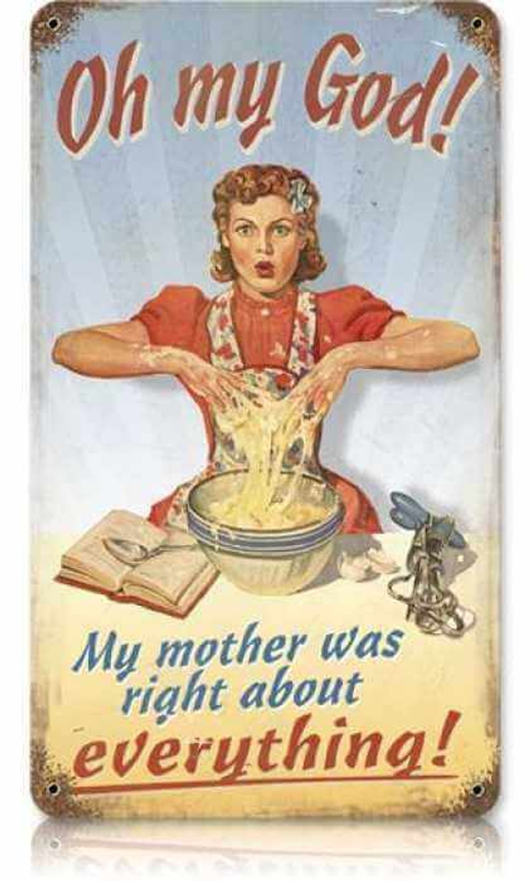 Retro “Mother Was Right” metal sign – vintage kitchen wall art made in USA (8x14 inches)