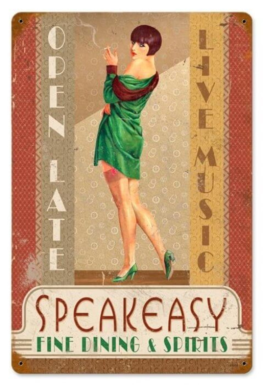 Vintage Speakeasy  - Pin-Up Girl Metal Sign 12 x 18 Inches