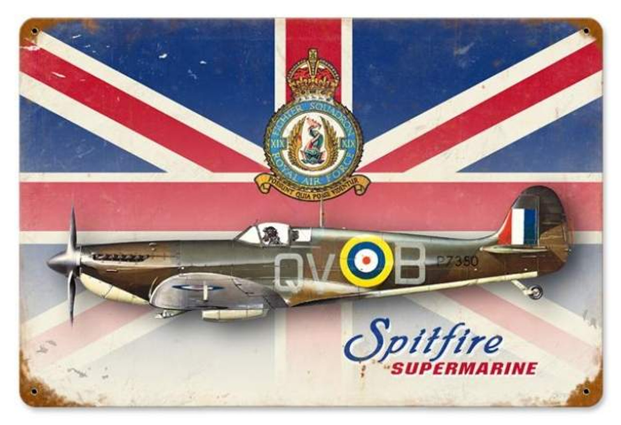 Retro Spitfire Union Jack Metal Sign  18 x 12 Inches