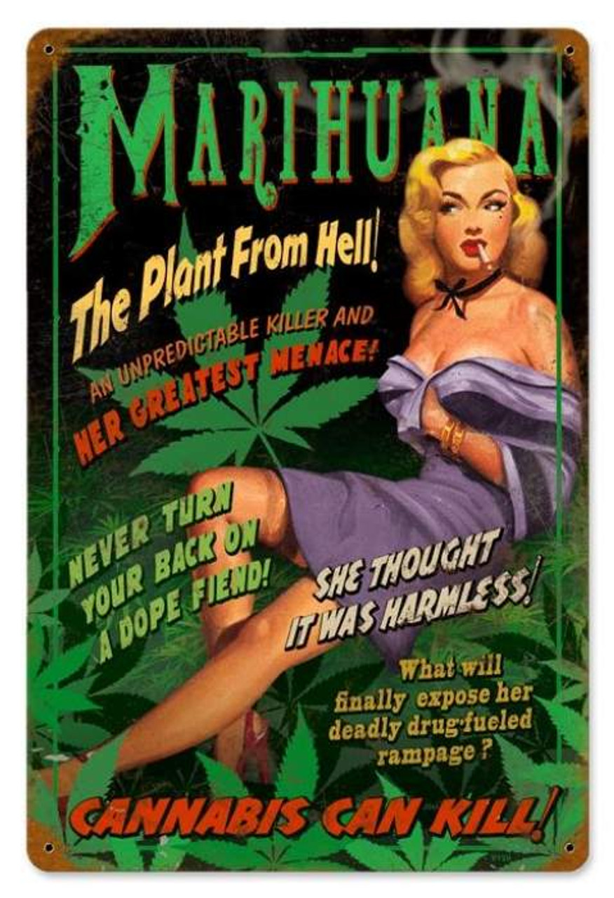 Retro Marihuana Pin Up  - Pin-Up Girl Metal Sign 18 x 12 Inches