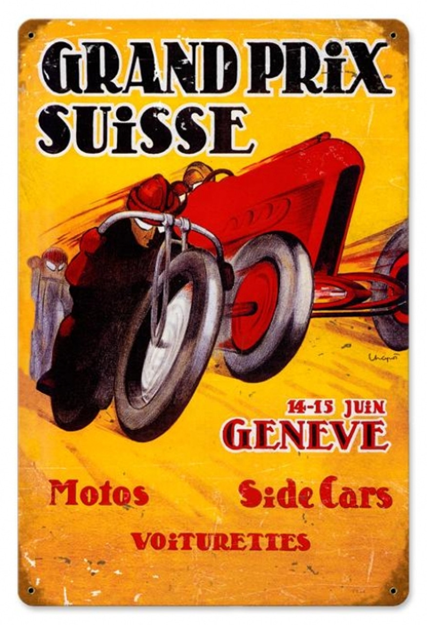 Retro Grand Prix Suisse Metal Sign 18 x 12 Inches