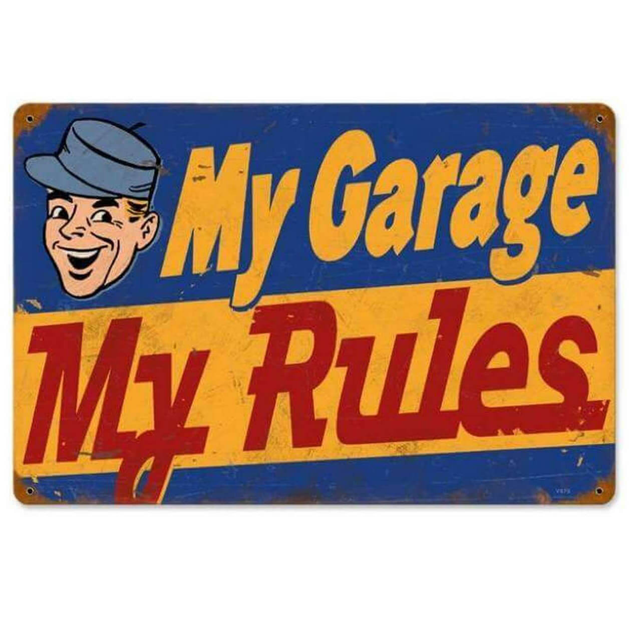 My Garage Rules Metal Sign – 18×12 Retro Wall Art