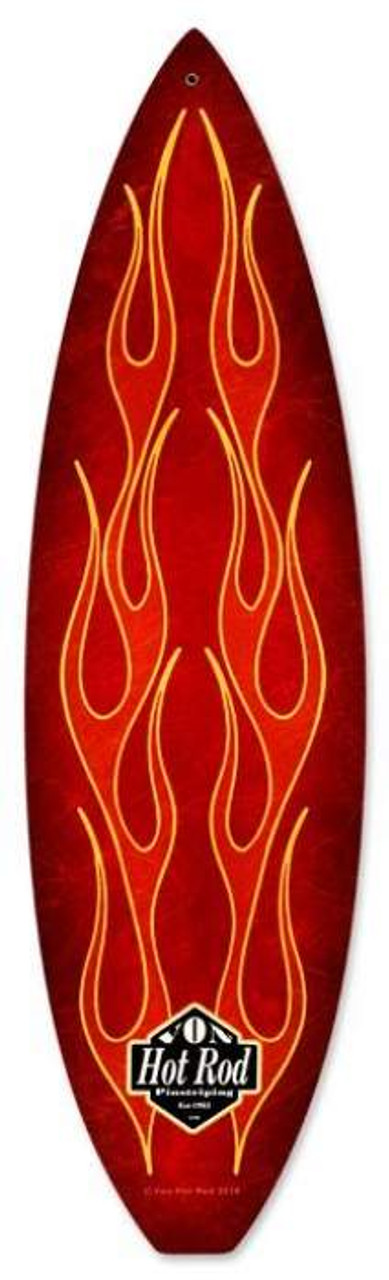 Vintage Red Flame Surfboard Surfboard Metal Sign 6 x 22 Inches