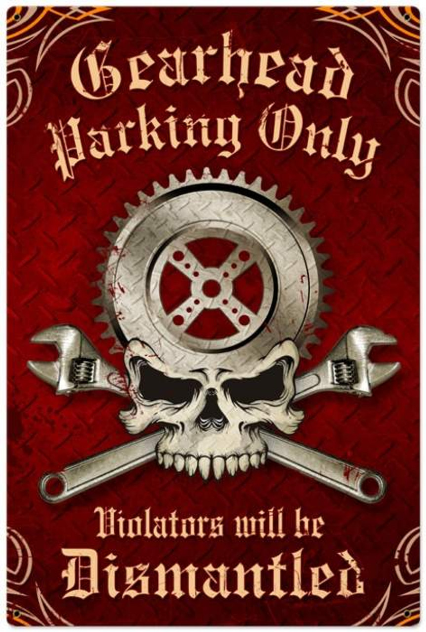 Retro Gearhead Parking Metal Sign 24 x 36 Inches