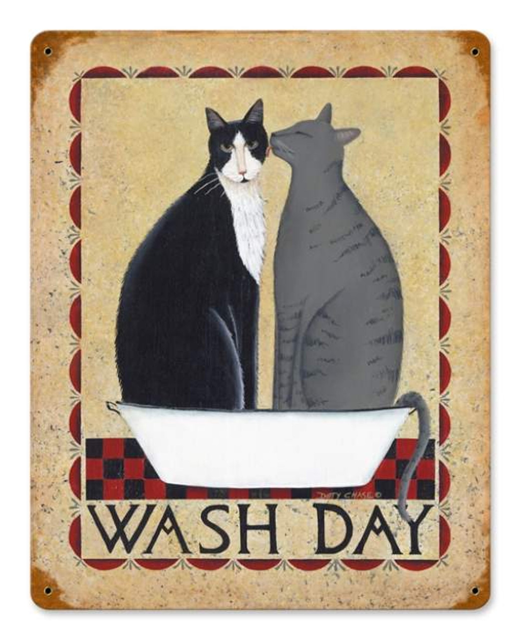 Retro Wash Day Cats Metal Sign 11 x 14 Inches
