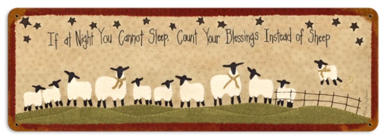 Retro Count Sheep Metal Sign 24 x 8 Inches