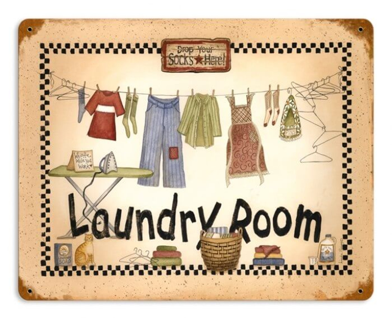 Retro Laundry Room Metal Sign 14 x 11 Inches