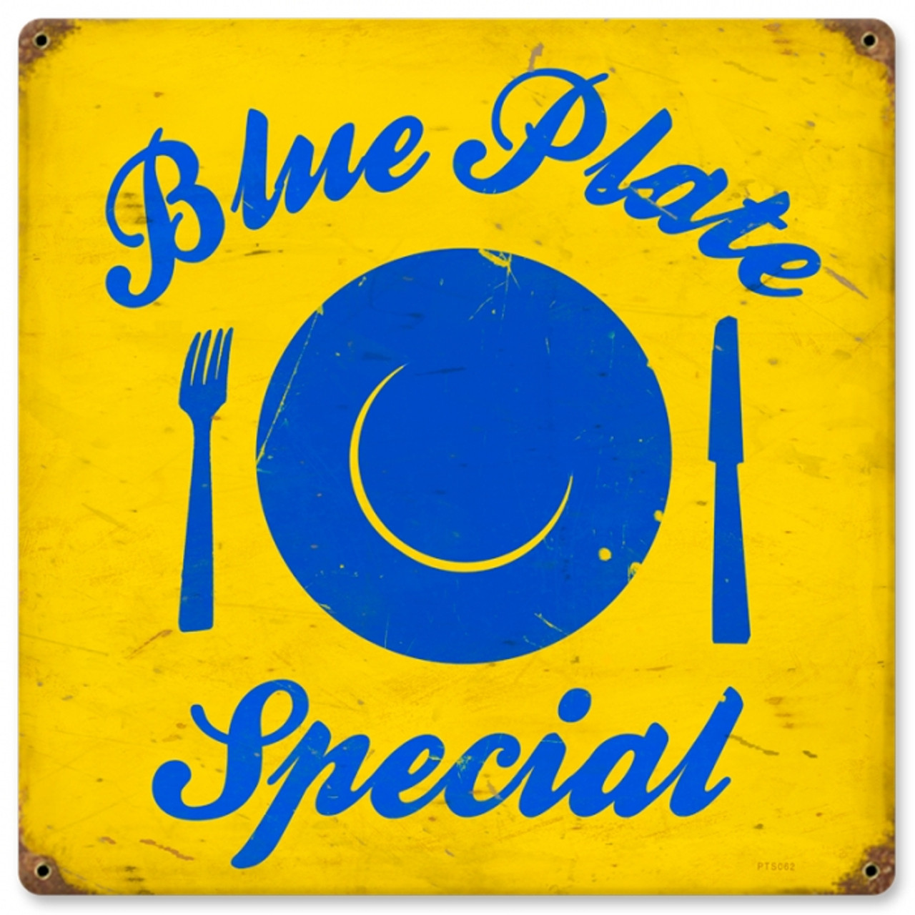 Vintage Blue Plate Metal Sign 12 x 12 Inches