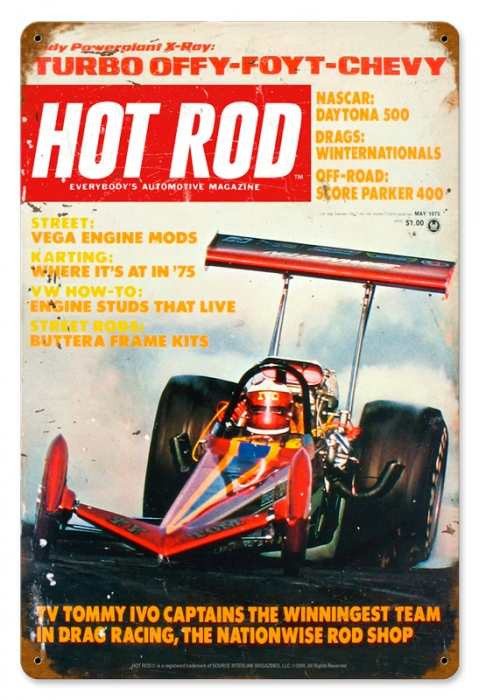 Vintage Hot Rod Magazine May 1975 Cover Metal Sign 12 x 18 Inches