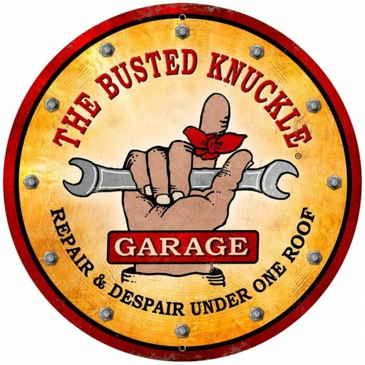 Retro Busted Knuckle Garage Round Metal Sign 28 x 28 Inches