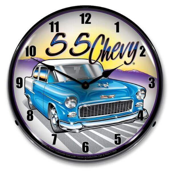 Retro  1955 Chevy Lighted Wall Clock 14 x 14 Inches