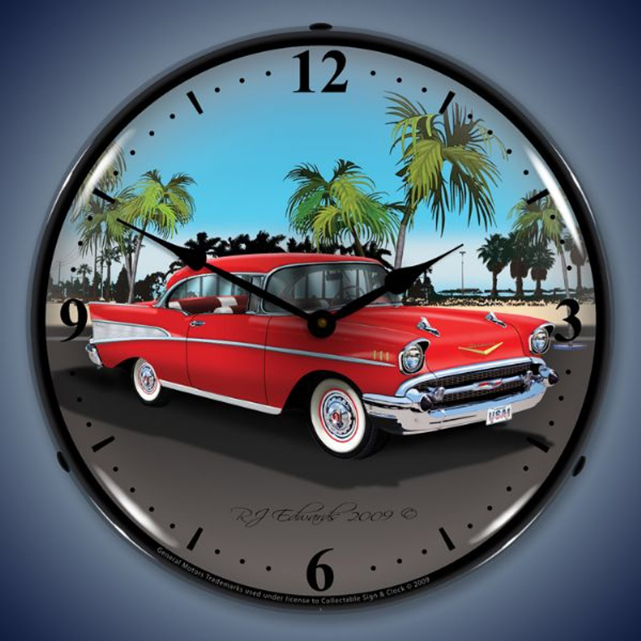 Retro  1957 Chevy Lighted Wall Clock 14 x 14 Inches