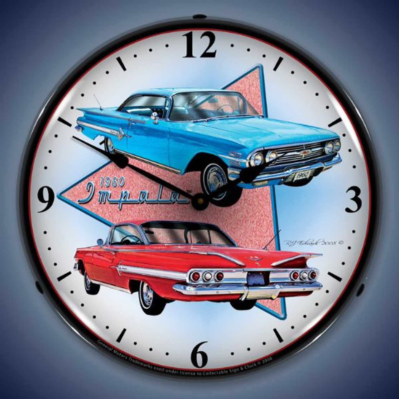 Retro  1960 Impala Lighted Wall Clock 14 x 14 Inches