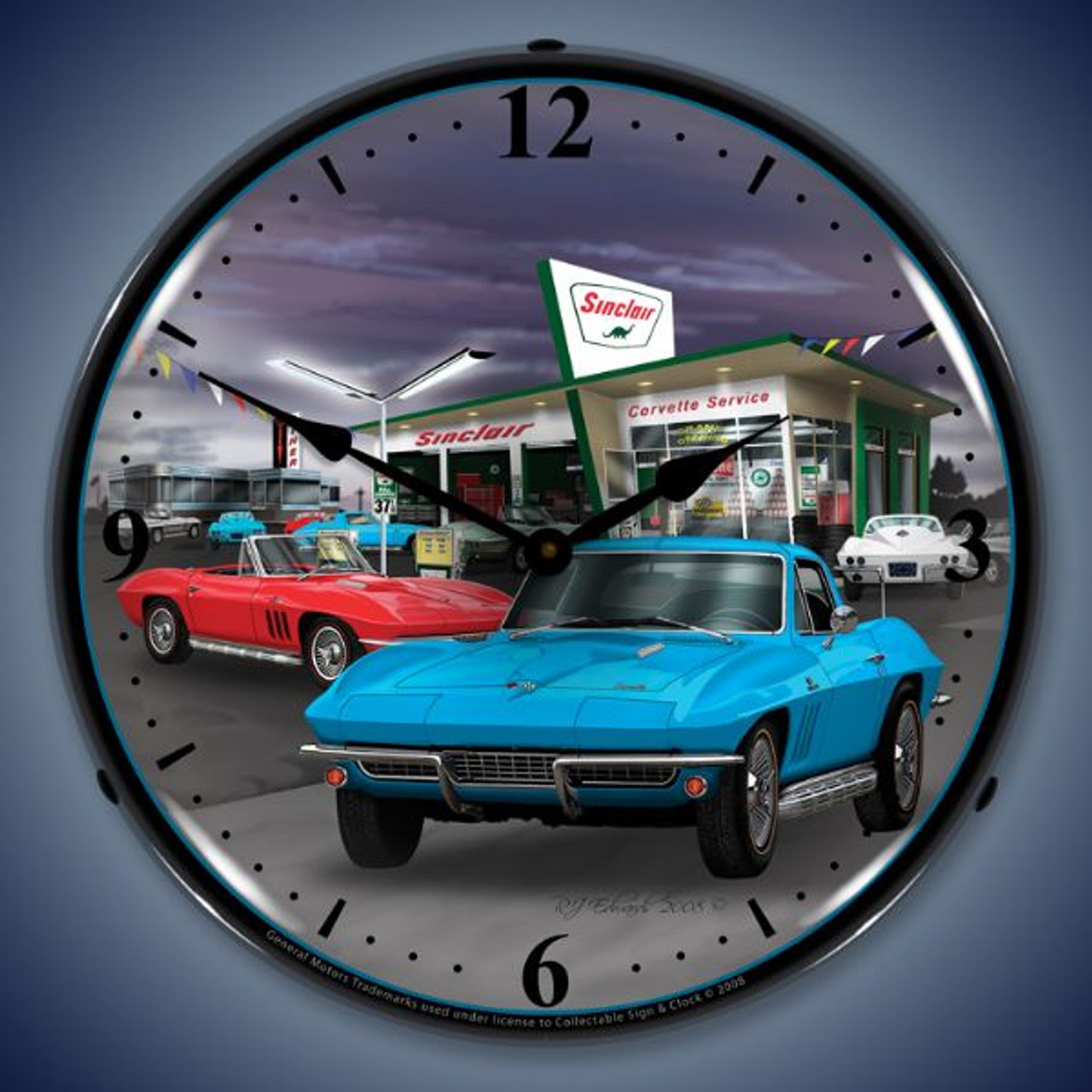 Retro  1966 Sinclair Vette Lighted Wall Clock 14 x 14 Inches