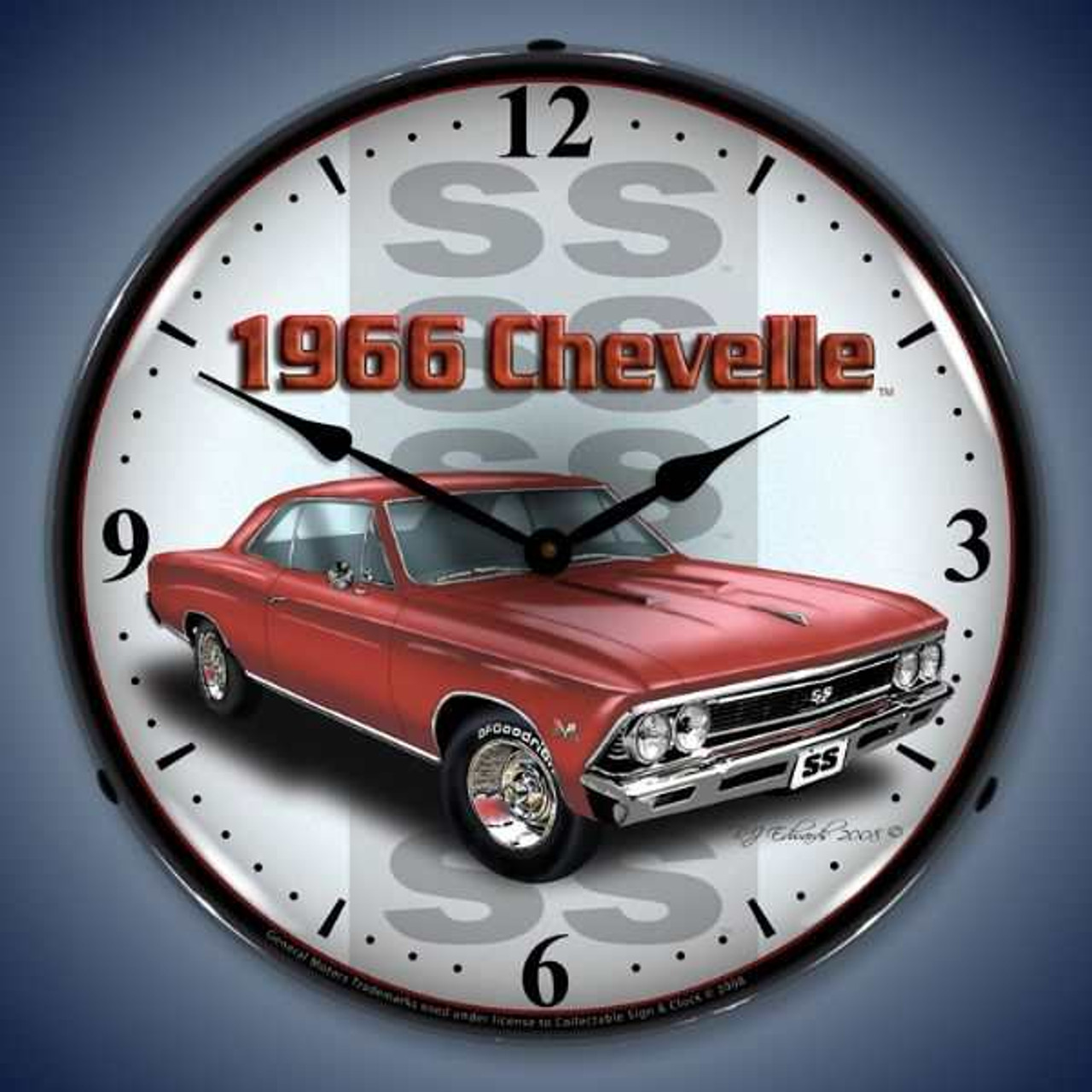 Retro  1966 SS Chevelle Lighted Wall Clock  14 x 14 Inches