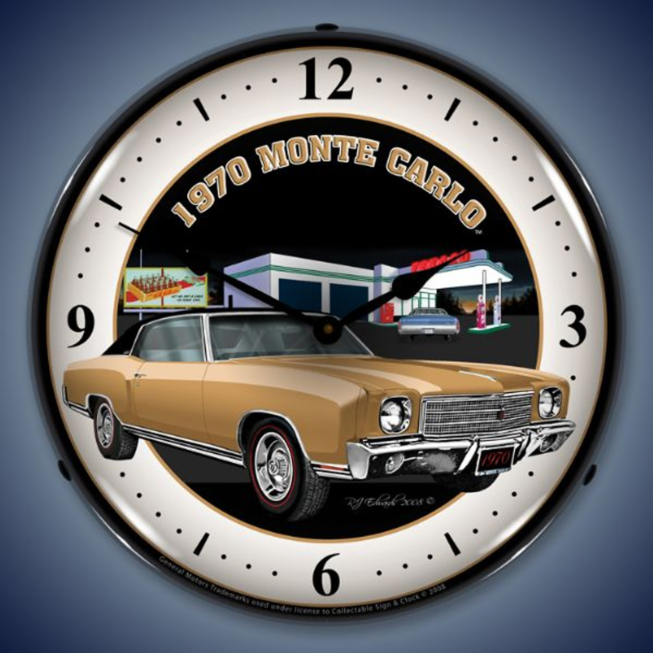 Retro  1970 Monte Carlo Lighted Wall Clock 14 x 14 Inches