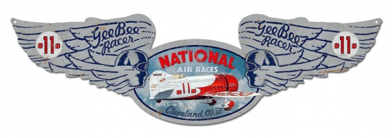 Vintage National Air Races Winged Oval Metal Sign 10 x 35 Inches