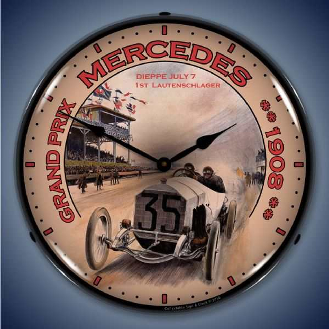 Retro  Grand Prix Mercedes Lighted Wall Clock 14 x 14 Inches