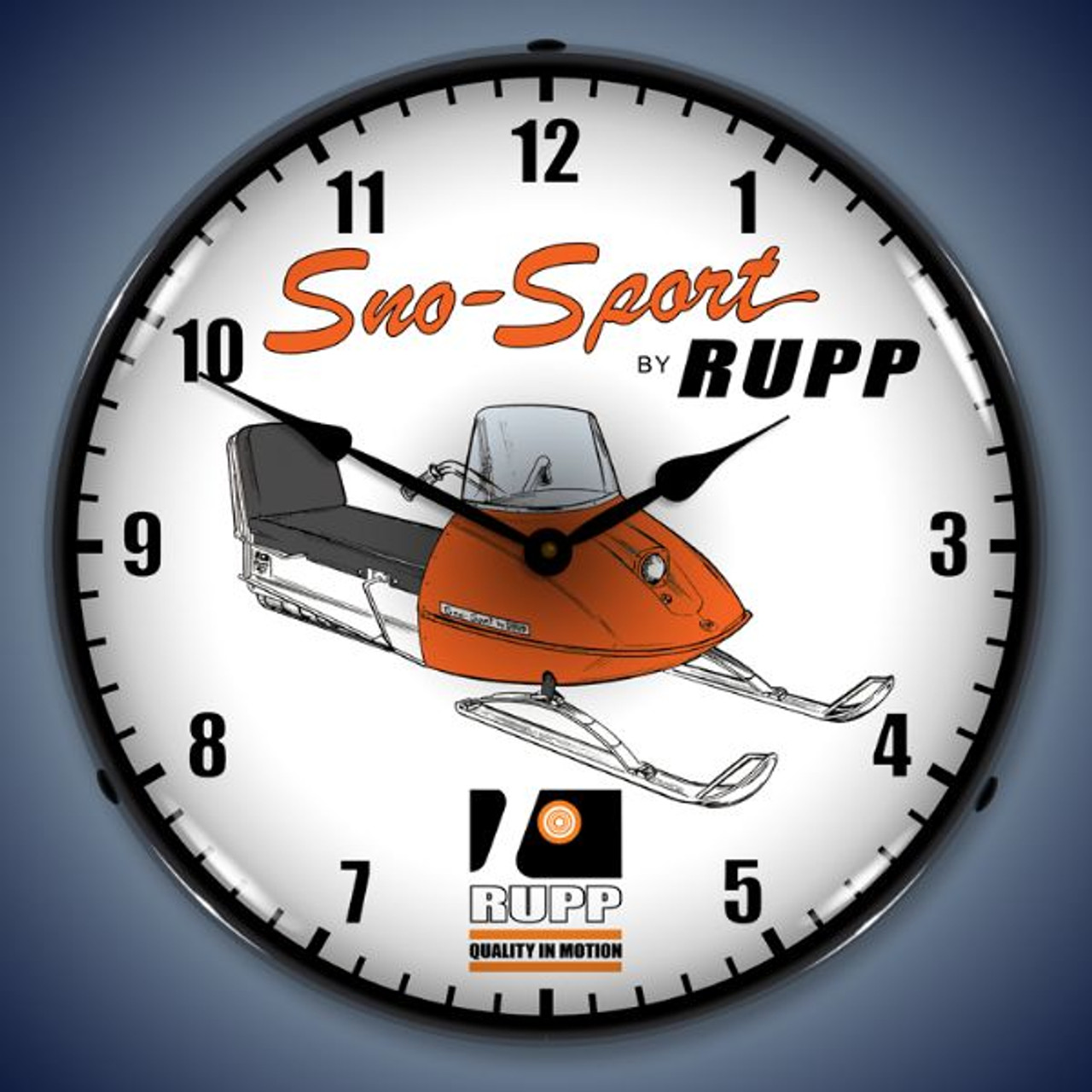 Retro  Rupp Snowmobile Lighted Wall Clock 14 x 14 Inches