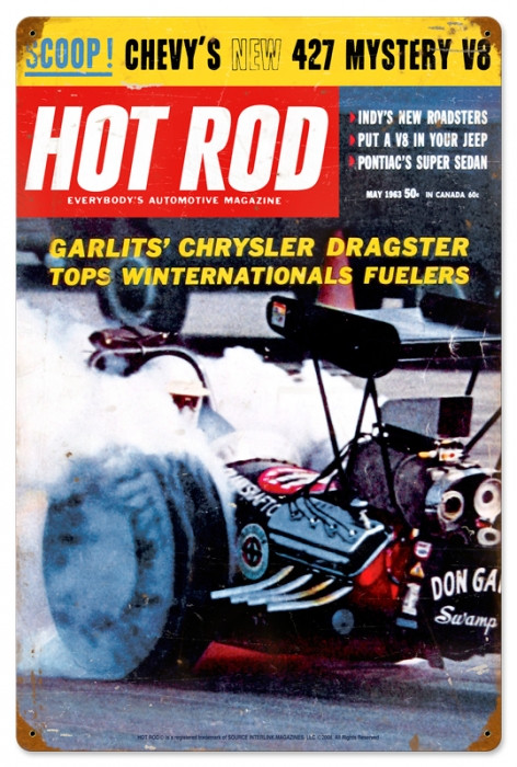 Retro Hot Rod Magazine Garlits May 1963 Metal Sign16 x 24 Inches