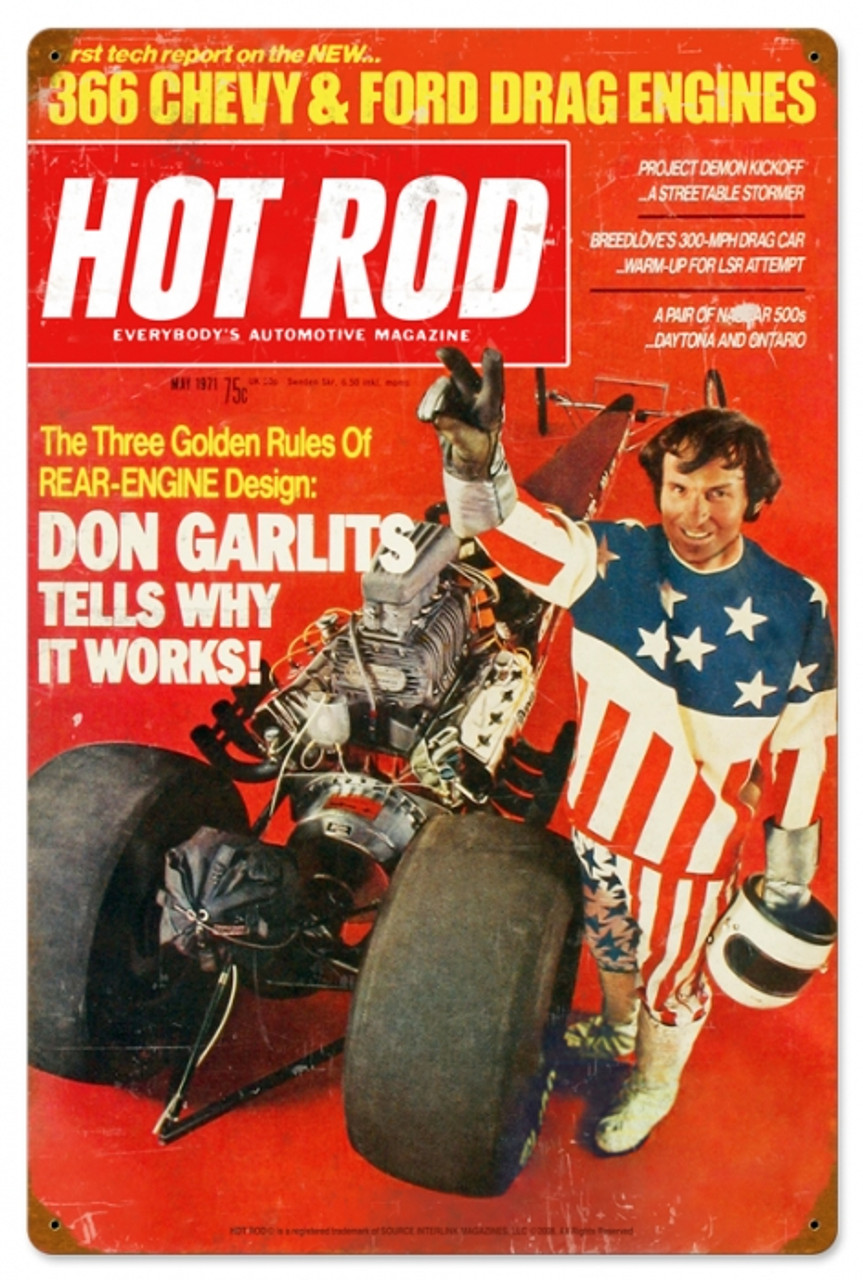 Retro Hot Rod Magazine Garlits May 1971 Metal Sign16 x 24 Inches