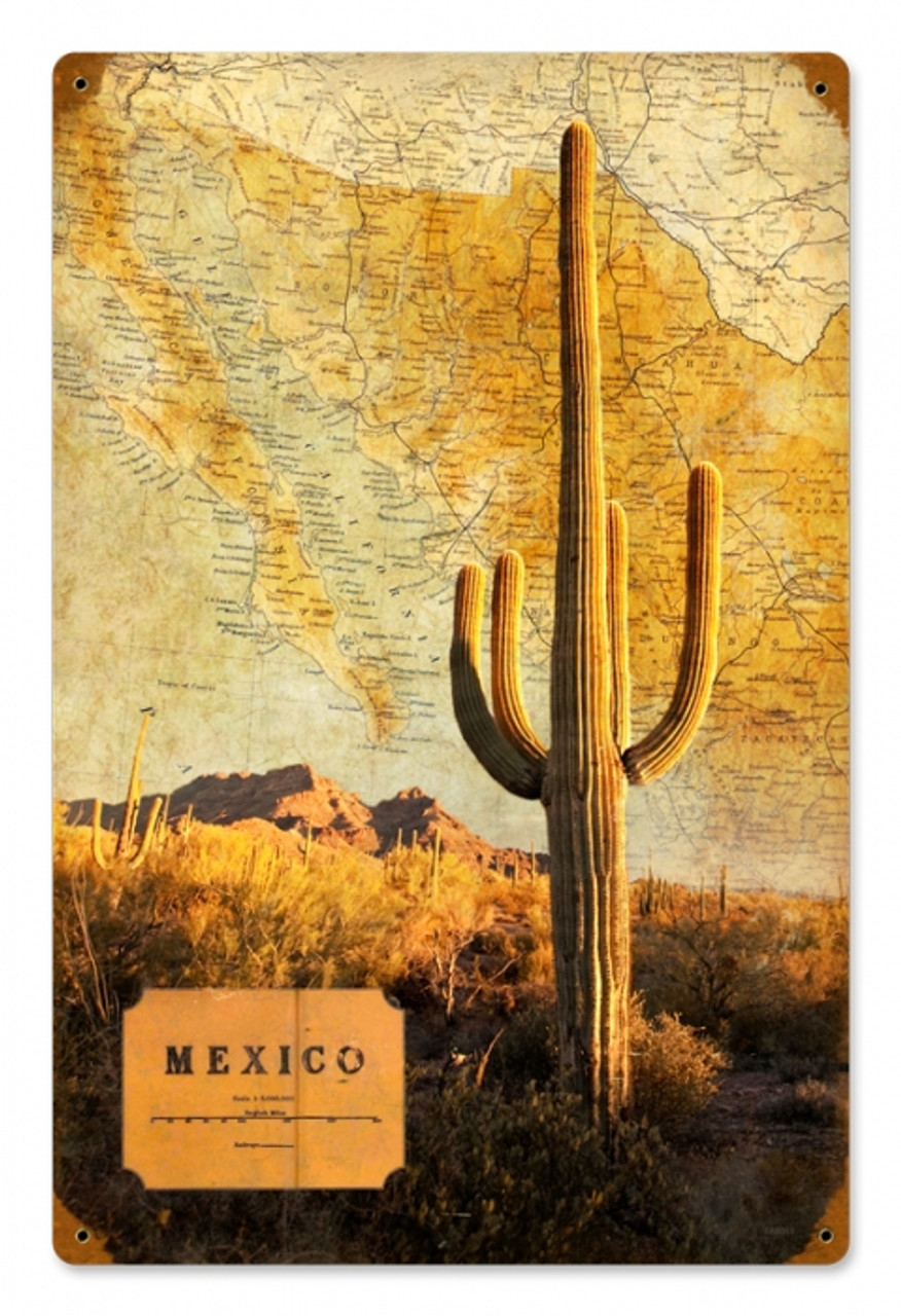 Vintage Mexico Map Metal Sign 12 x 18 Inches