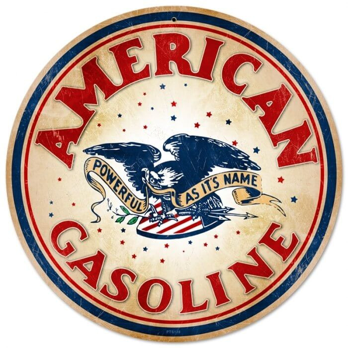Retro American Gasoline Metal Sign 14 x 14 Inches
