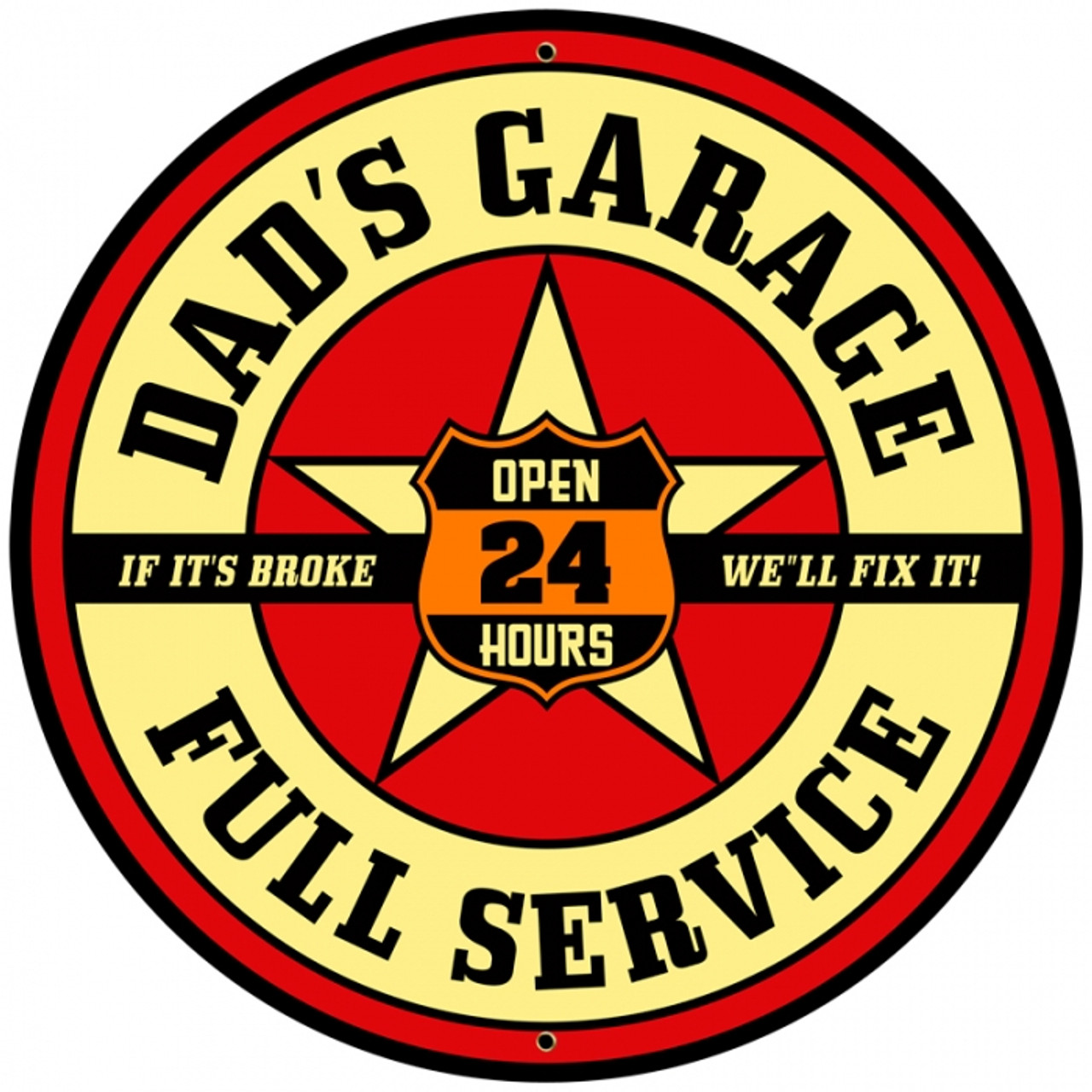 Retro Dad's Garage Round Metal Sign 28 x 28 Inches