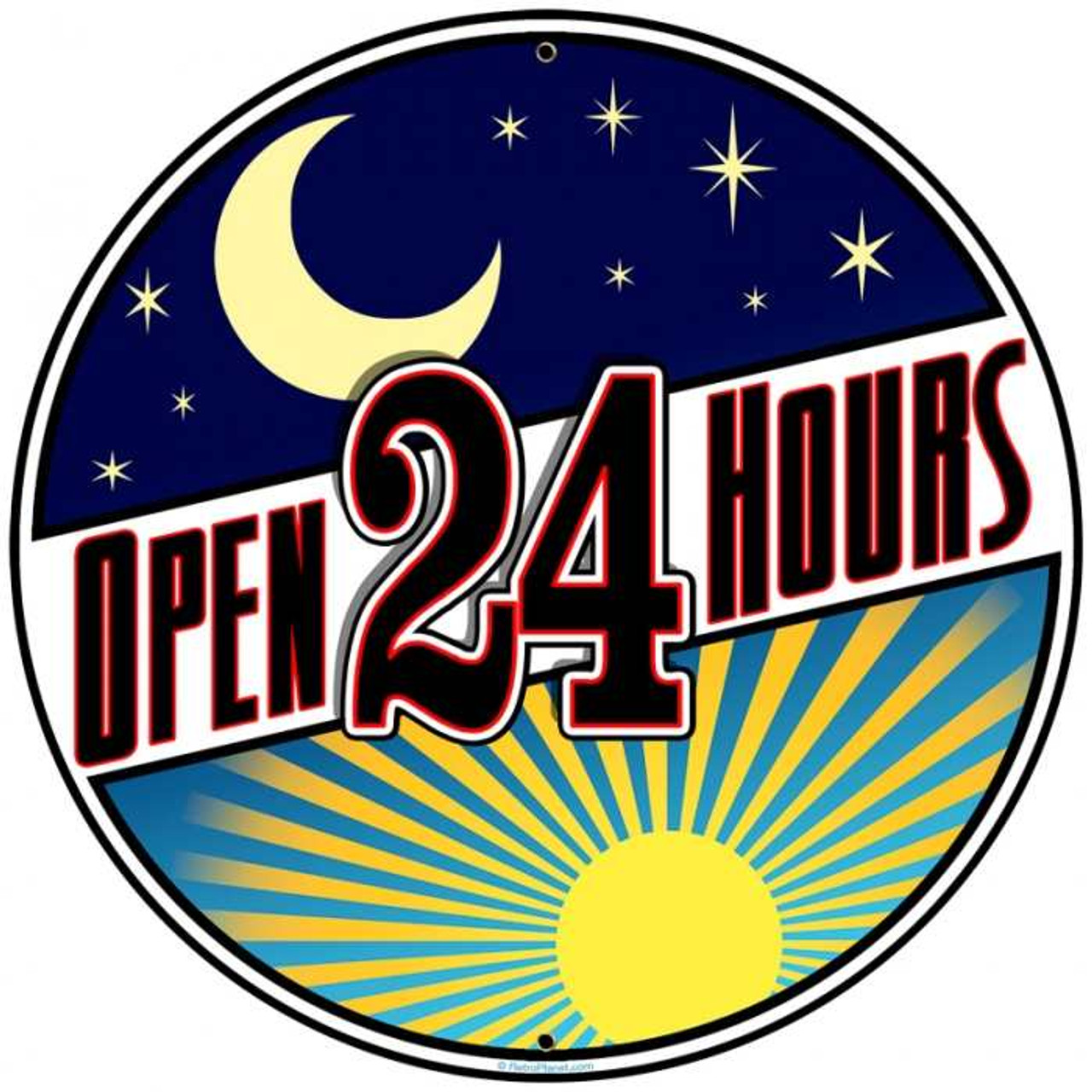 Retro Open 24 Hours Round Metal Sign 28 x 28 Inches