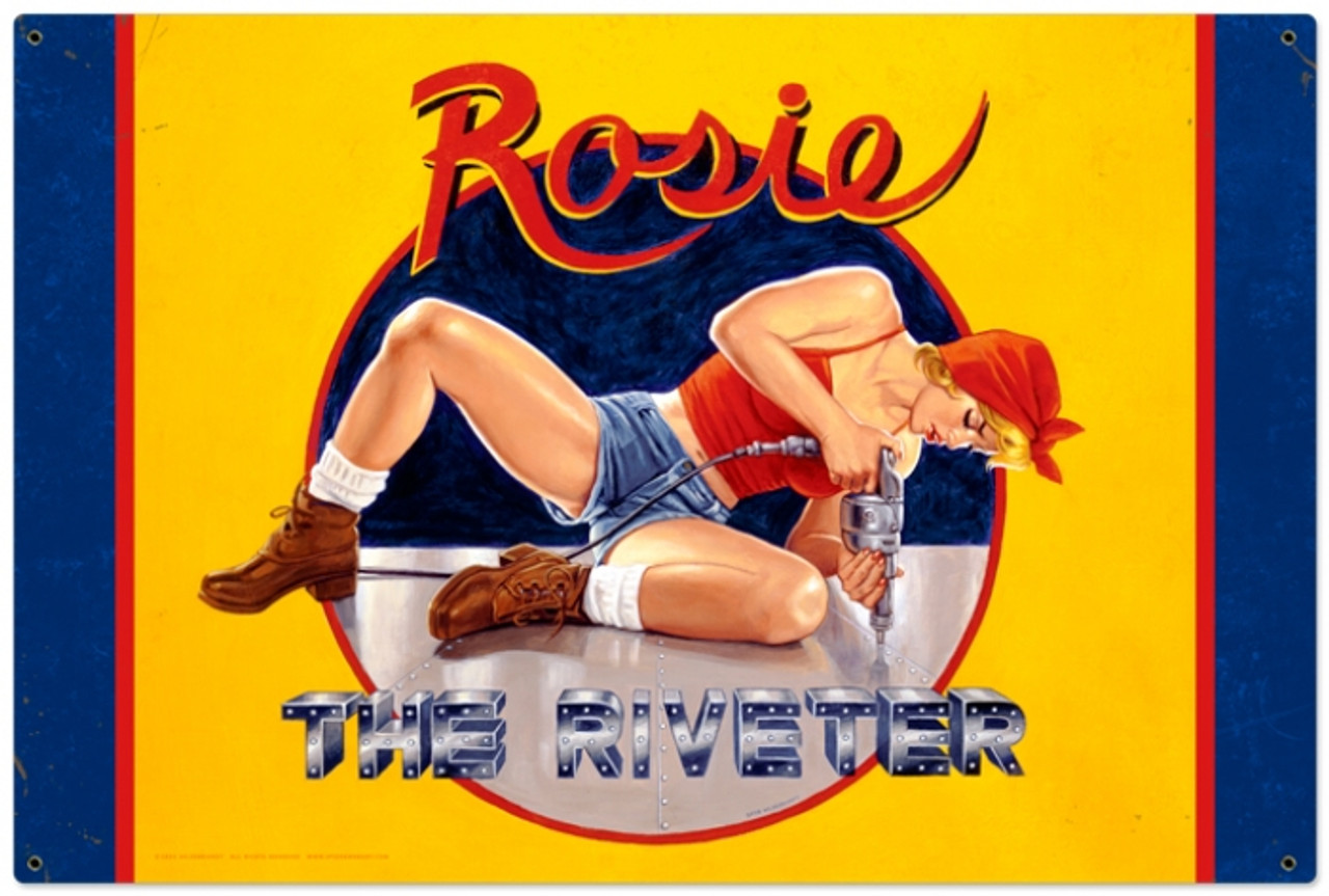 Retro Rosie the Riveter  - Pin-Up Girl Metal Sign  36 x 24 Inches