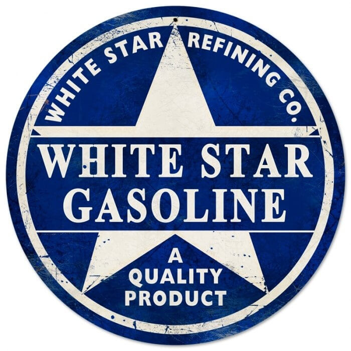 Retro White Star Gasoline Metal Sign 14 x 14 Inches