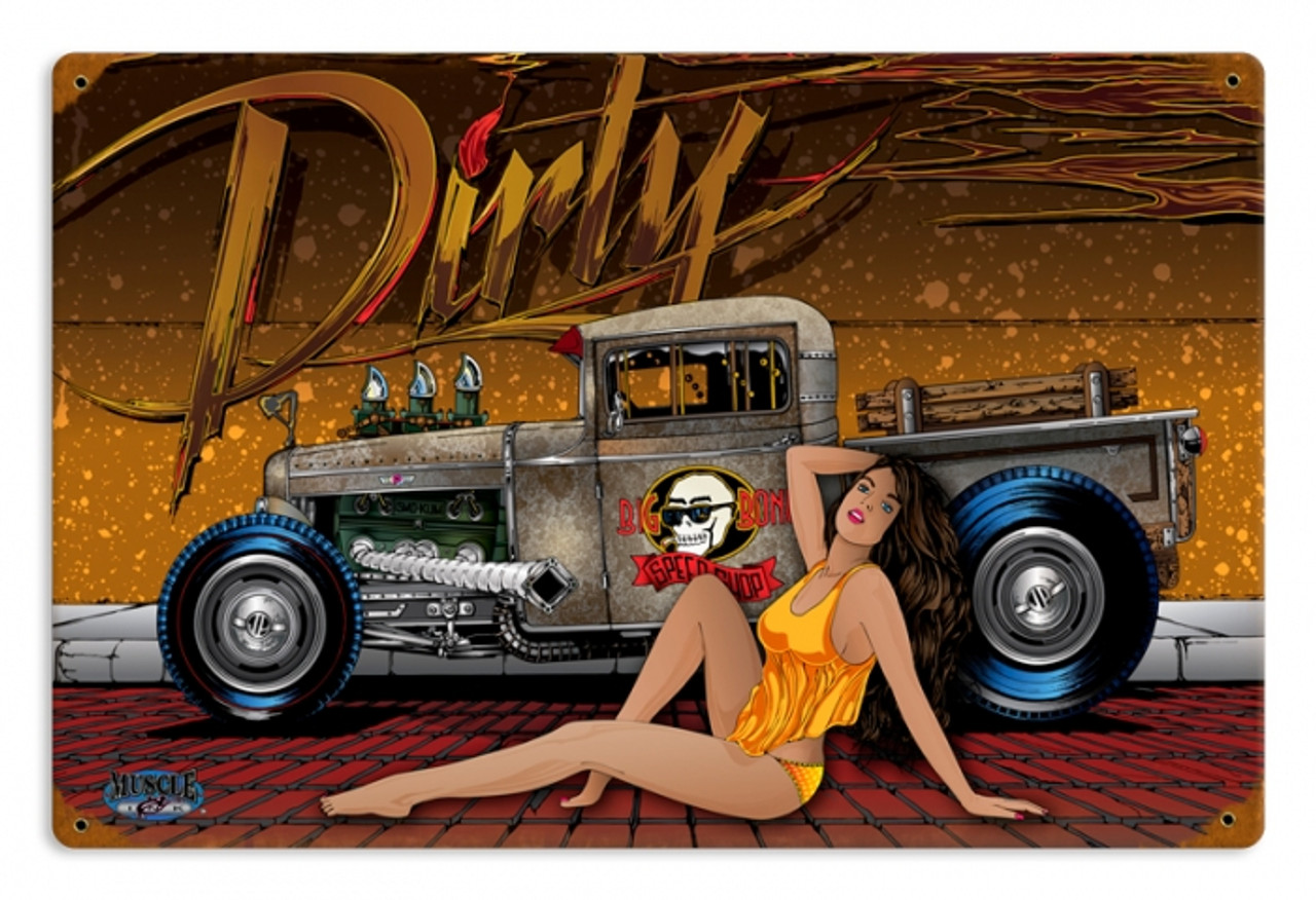 Retro Dirty  - Pin-Up Girl Metal Sign 18 x 12 Inches