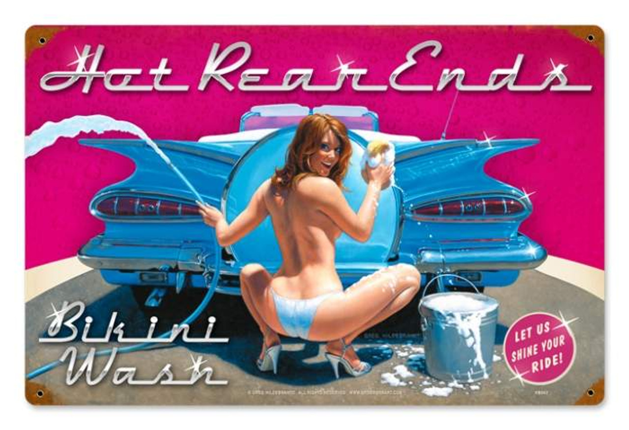 Retro Hot Rear Ends  - Pin-Up Girl Metal Sign 18 x 12 Inches