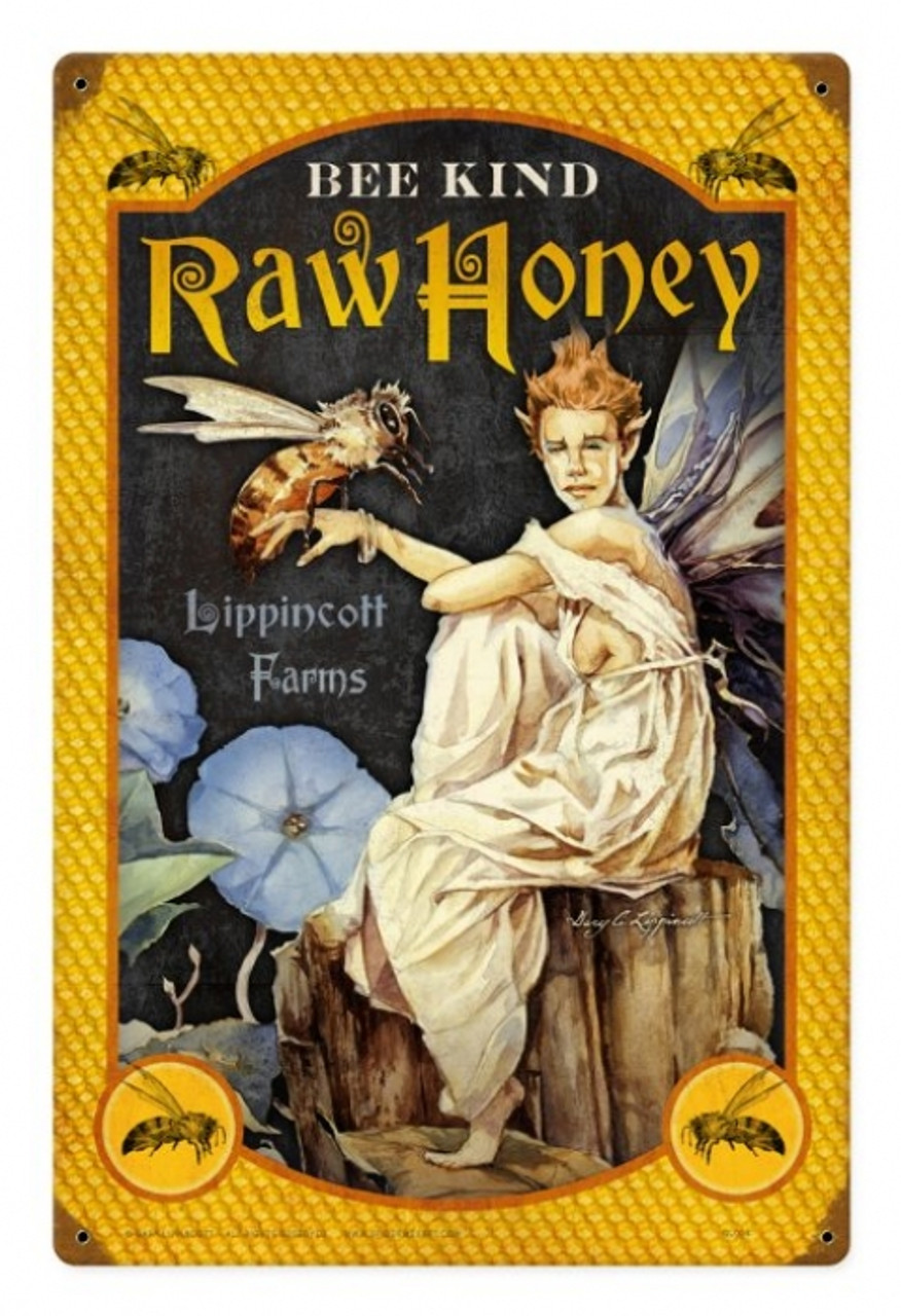 Retro Metal Sign Bee Kind Honey 12 x 18 Inches