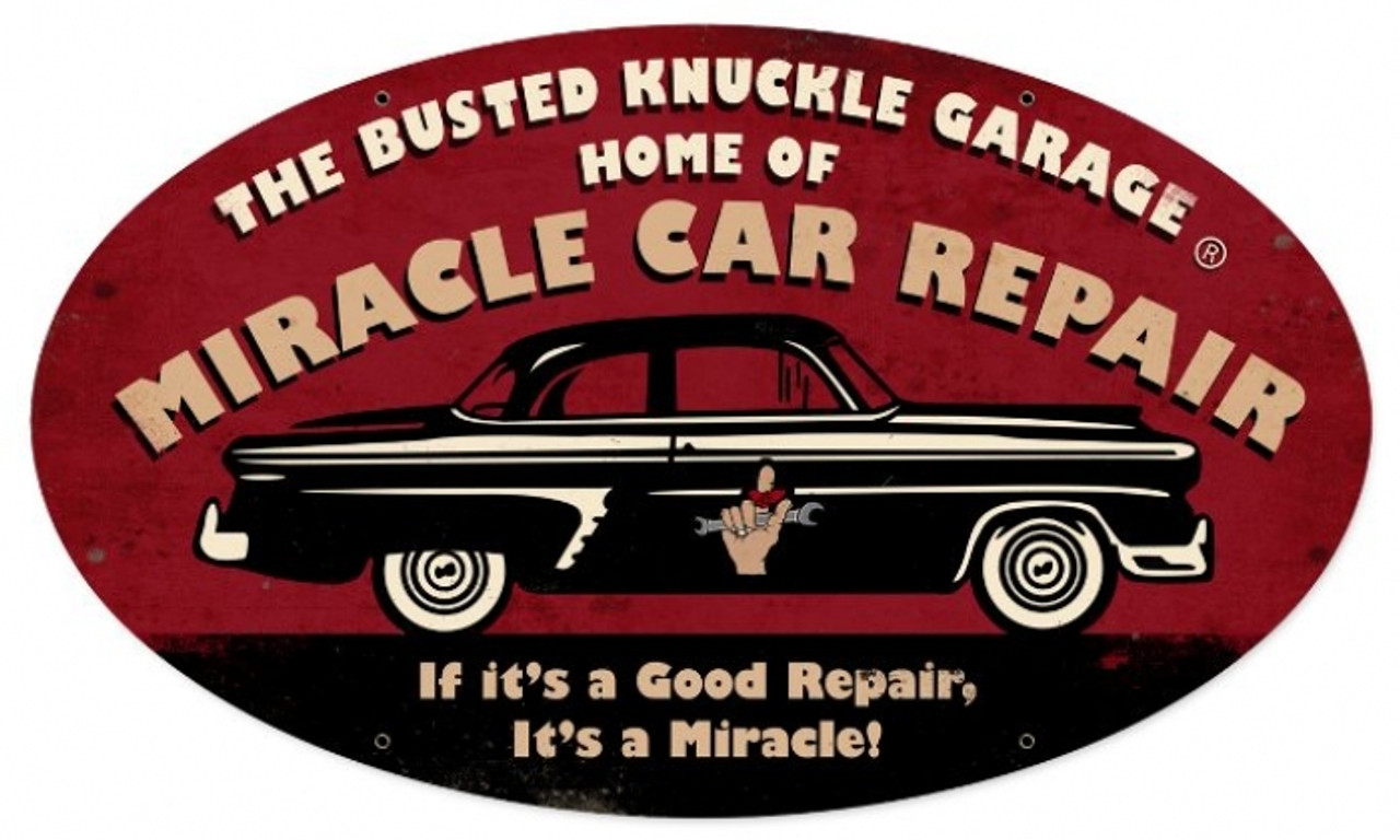Vintage  Miracle Repair Metal Sign 24 x 14 Inches