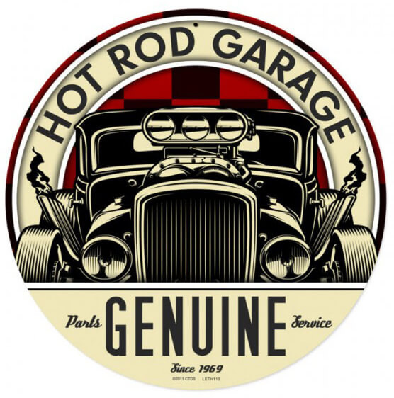Retro Genuine Hot Rod Metal Sign 14 x 14 Inches