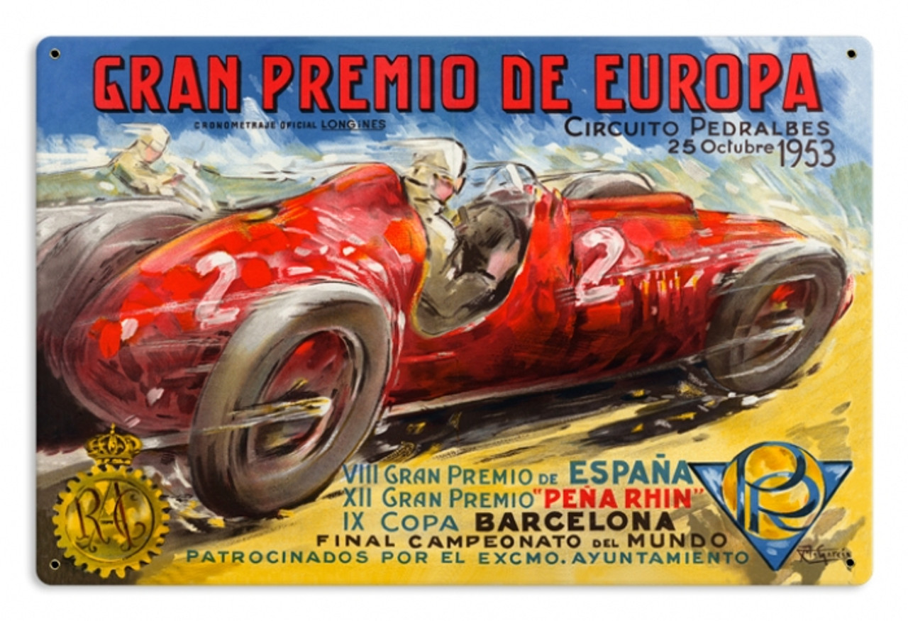 Vintage Gran Premio Europa Metal Sign 12 x 18 inches