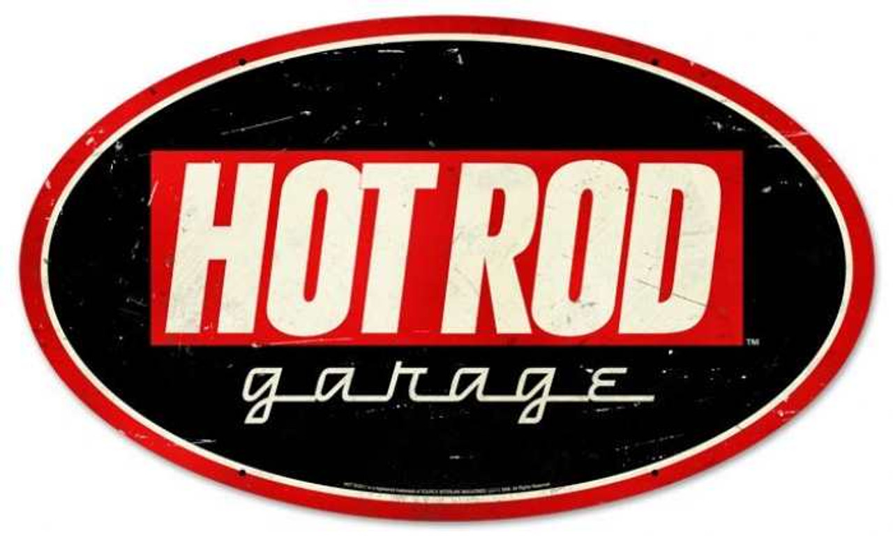 Retro Hot Rod Garage Oval Metal Sign 24 x 14 Inches