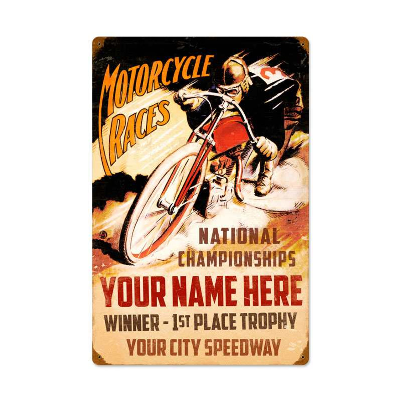 Vintage Motorcycle Races Metal Sign 16 x 24 Inches Inches