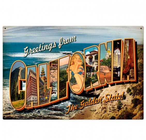 カリフォルニア　看板 Vintage California Postcard Metal Sign 36 x 24 Inches